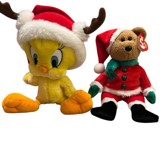 Other - Lot of 2 Holiday Plush Ty Bear Tweety Bird Christmas Toys Warner Bros Looney